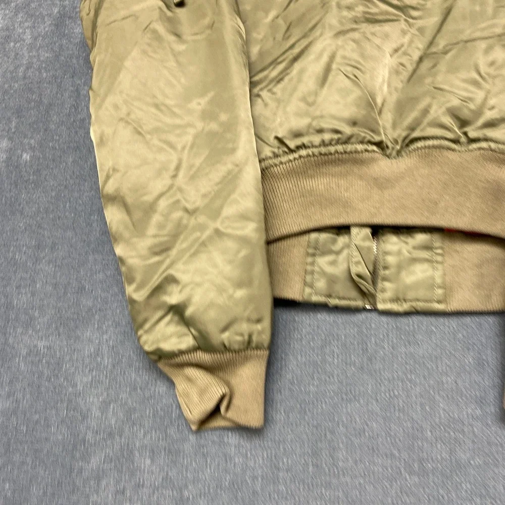 Hollister Bomber Jacket Mens Medium Green Quilted Lined Long Sleeve Full Zip